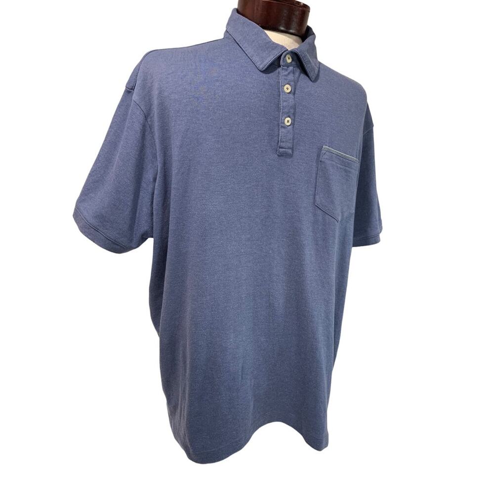 XXL Tahari Mens Blue Golf Polo Shirt Soft Single Pocket Short Sleeve